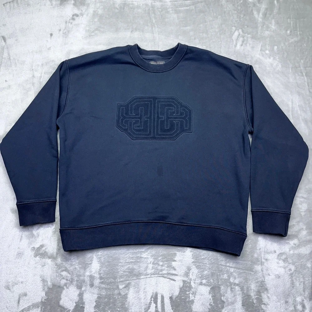 Banana Republic Embroidered Mirrored Logo‎ Pullover Sweatshirt Monogram Sz L